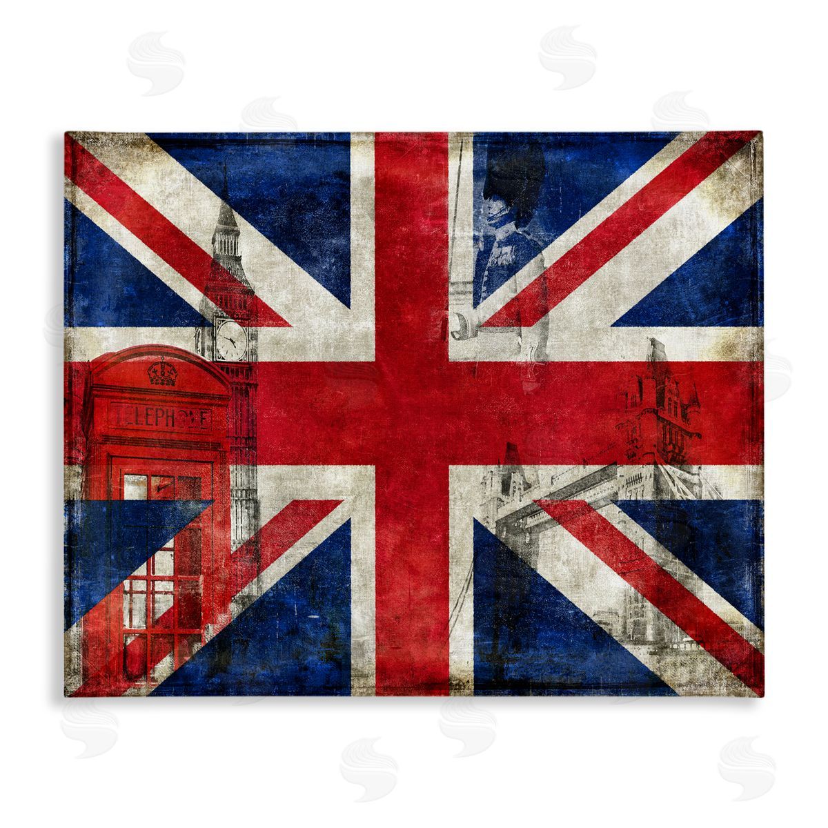 English Flag And Landmarks Canvas Wall Art, Home Decor by Luke Wilson