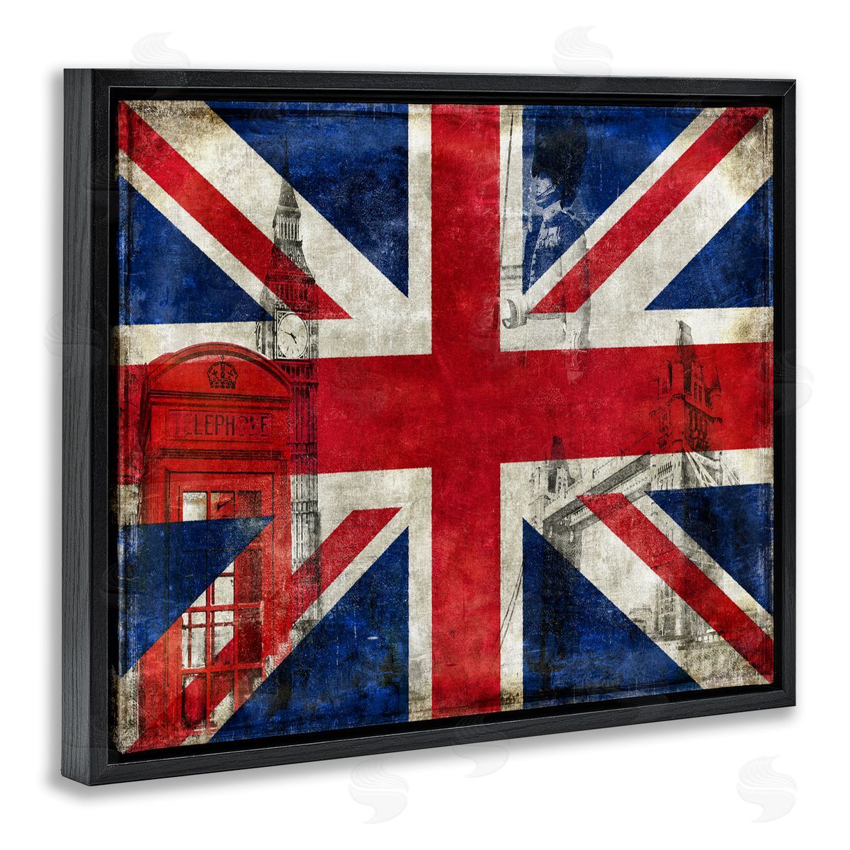 English Flag And Landmarks Black Floating Frame Canvas Wall Art, Home Decor by Luke Wilson