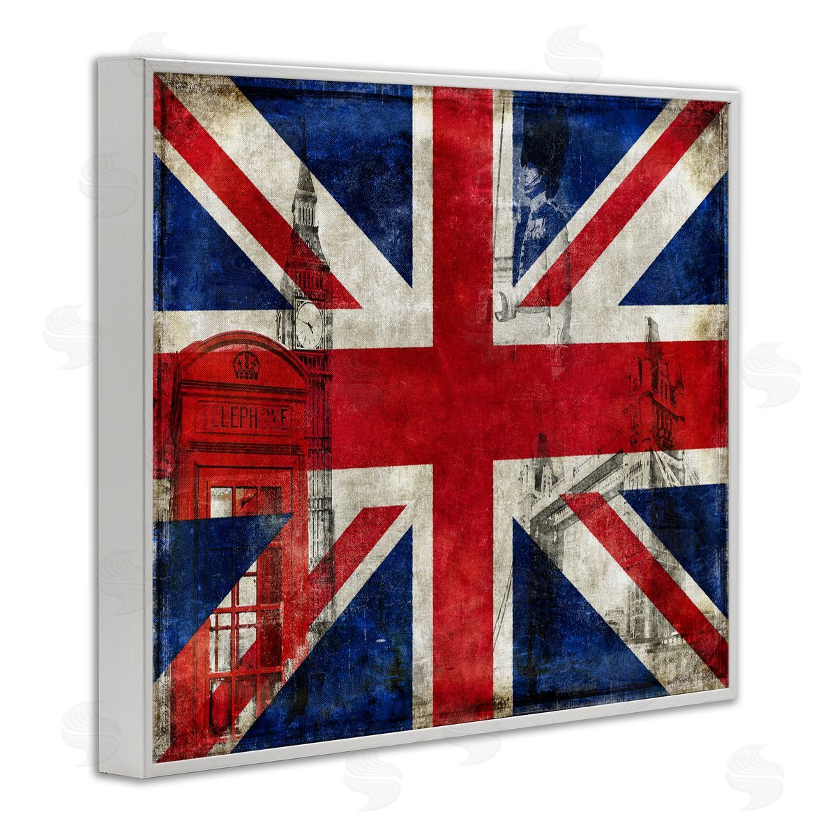 English Flag And Landmarks White Frame Print Wall Art, Home Decor by Luke Wilson