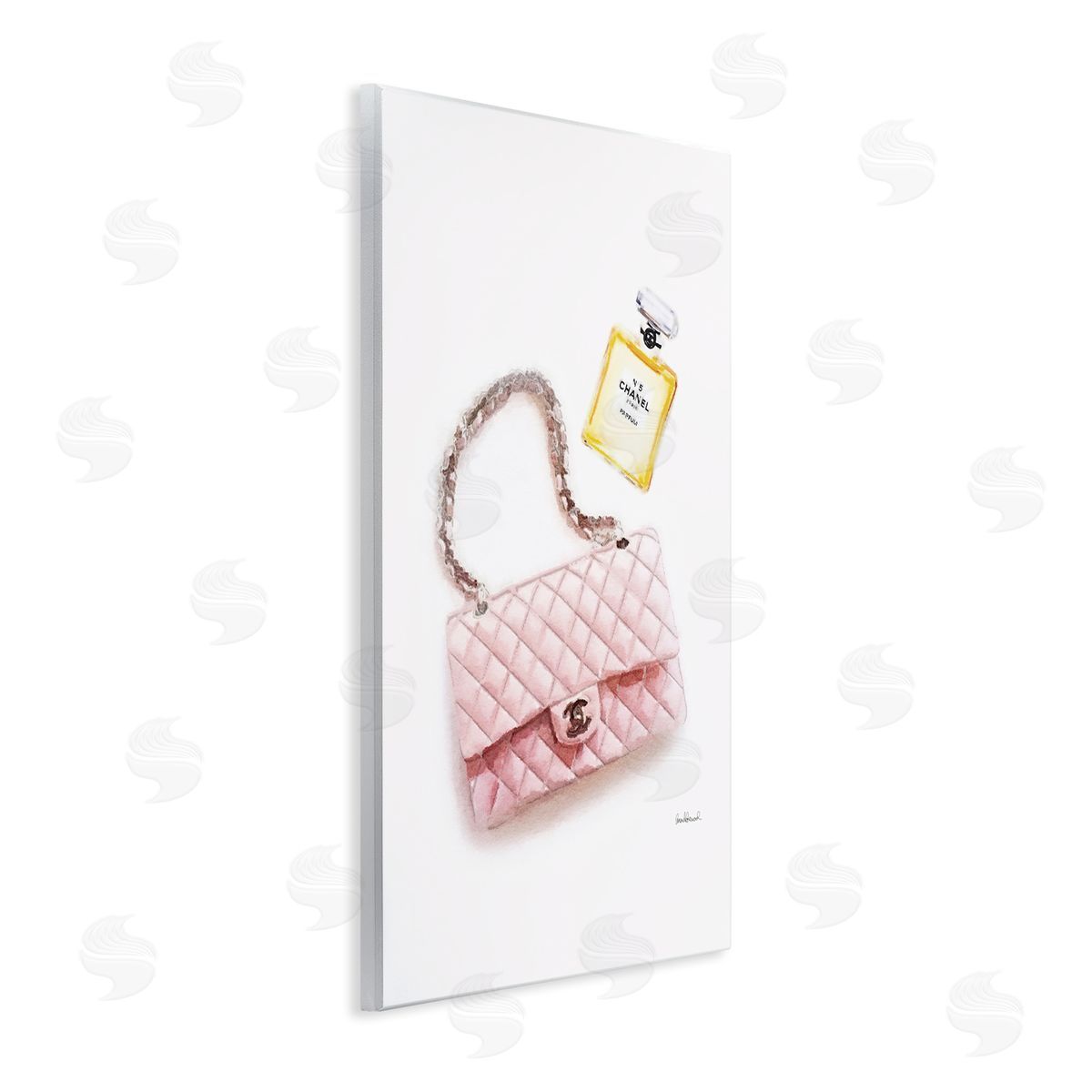 Pink Purse Gold Perfume Wood Plaque Wall Art, Home Decor by Amanda Greenwood