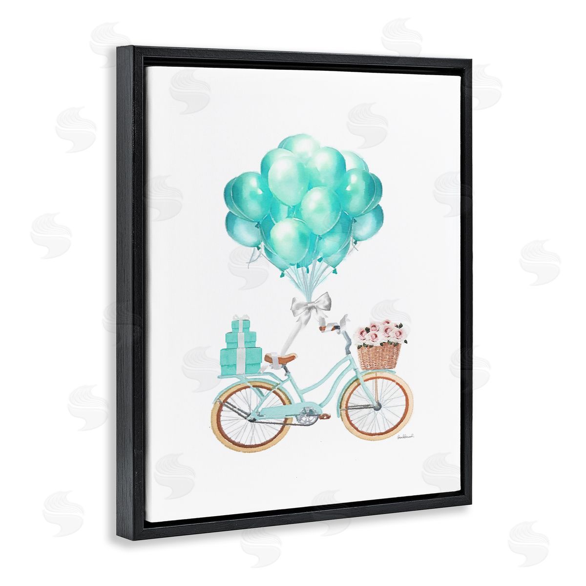 Blue Balloon Bike Black Floating Frame Canvas Wall Art, Home Decor by Amanda Greenwood