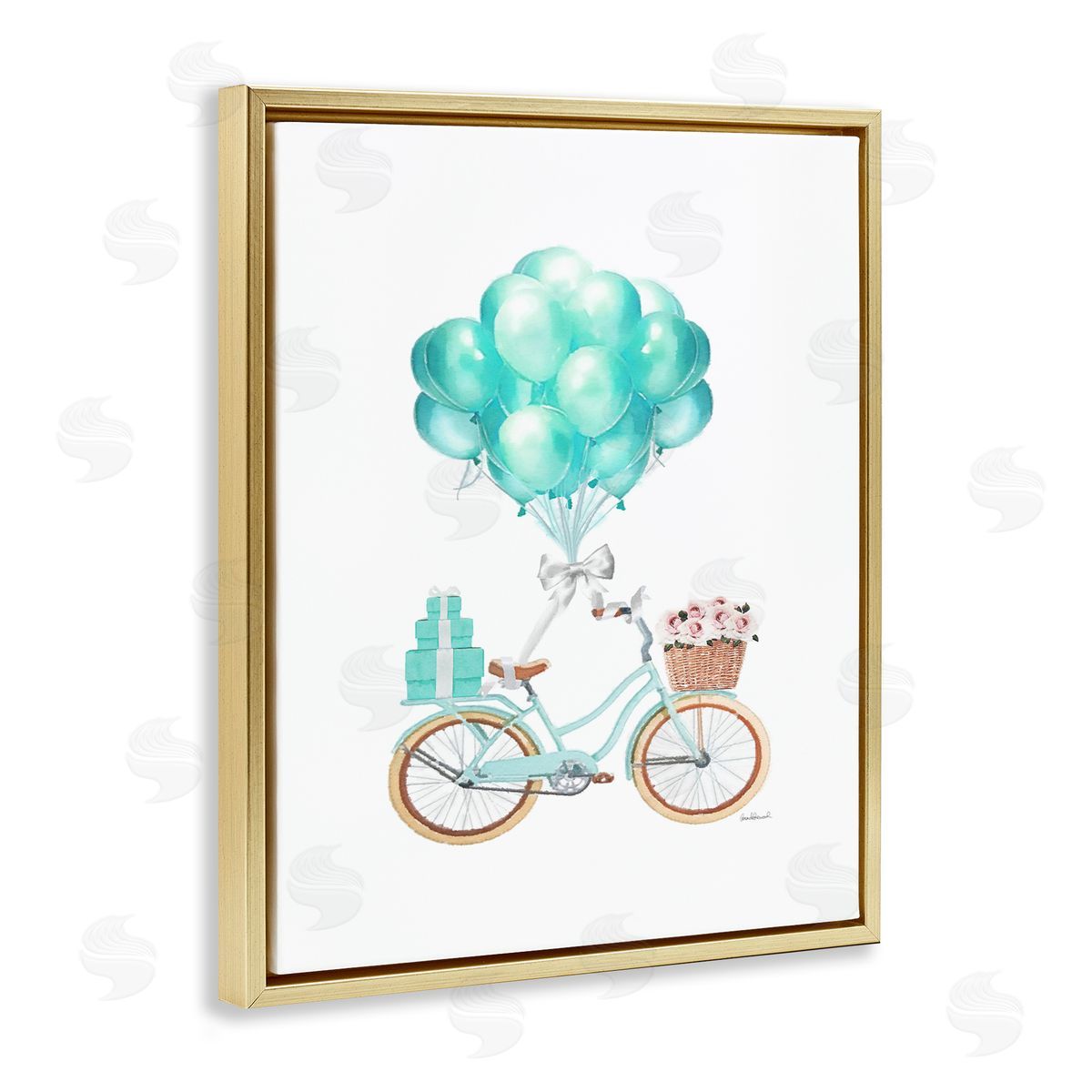 Blue Balloon Bike Gold Floating Frame Canvas Wall Art, Home Decor by Amanda Greenwood
