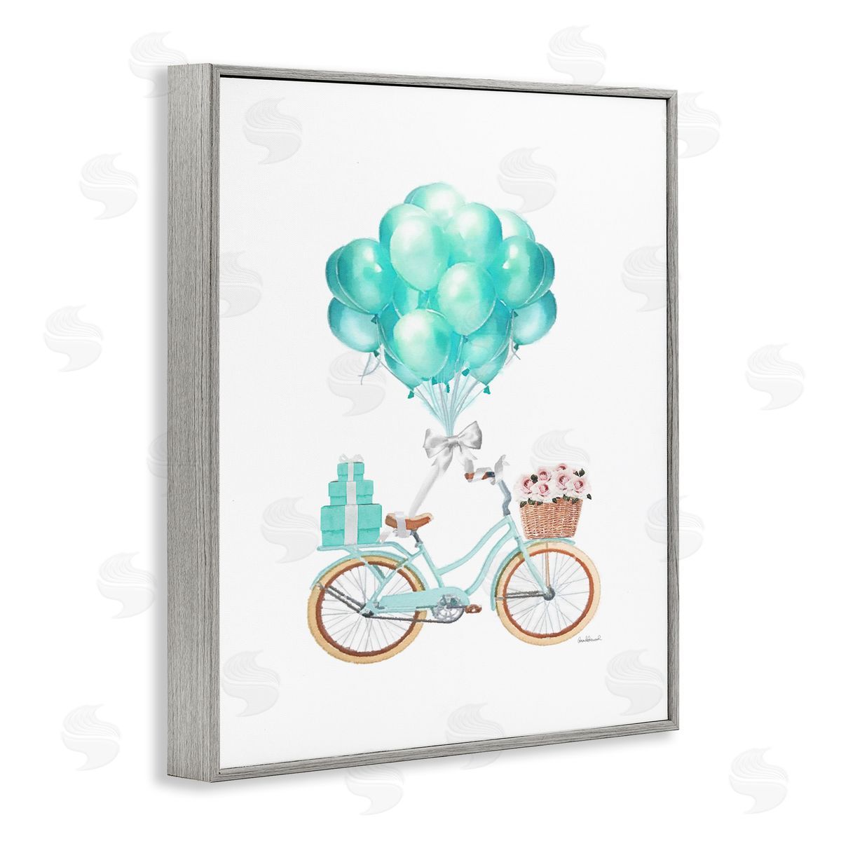 Blue Balloon Bike Grey Frame Print Wall Art, Home Decor by Amanda Greenwood