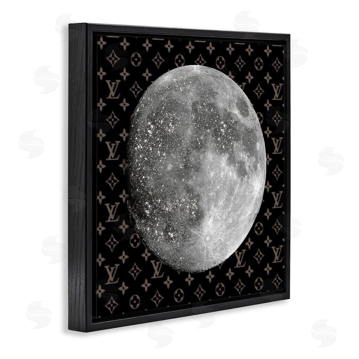 Full Moon Patterned Sky Glam Black Floating Frame Canvas Wall Art, Home Decor by Ziwei Li