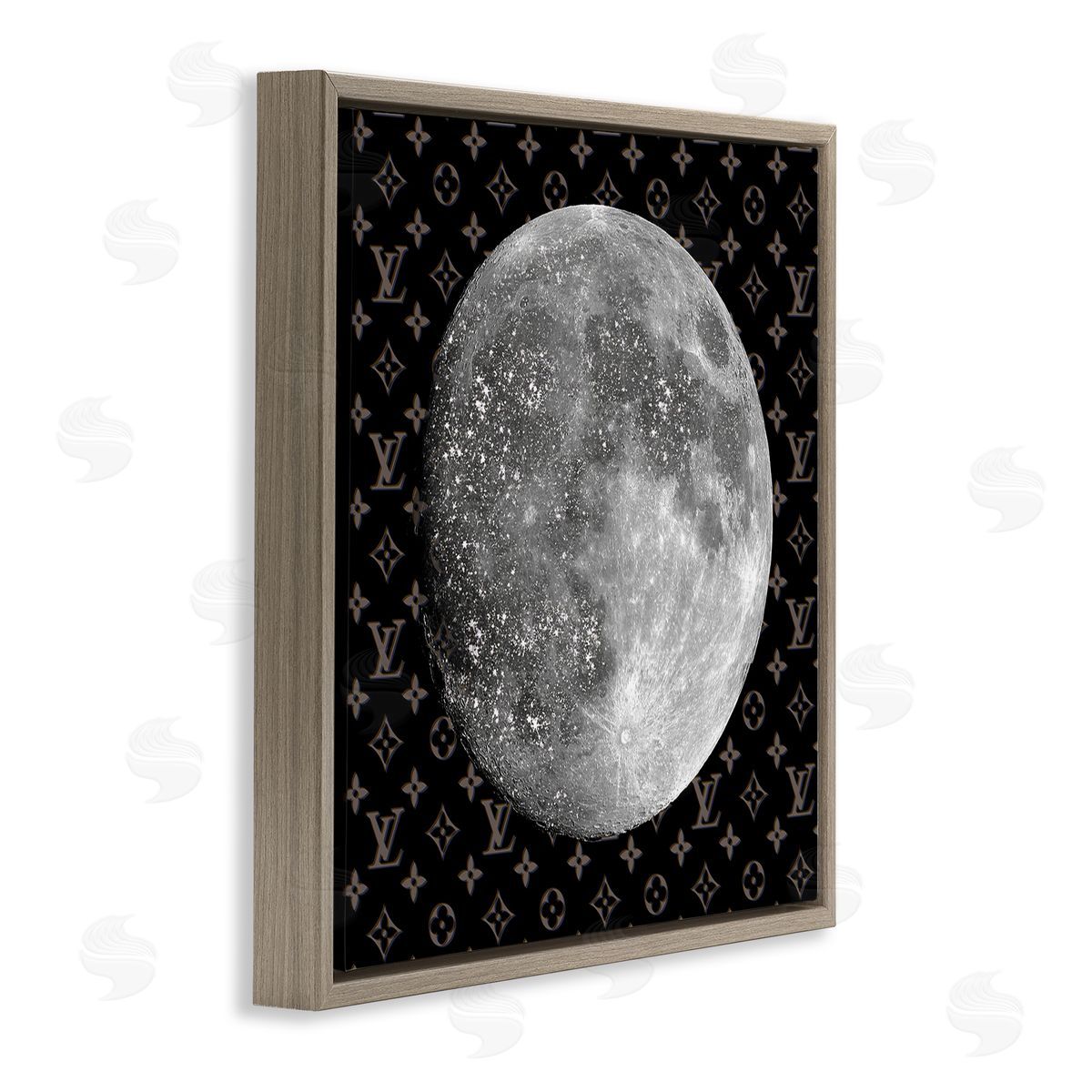 Full Moon Patterned Sky Glam Brown Floating Frame Canvas Wall Art, Home Decor by Ziwei Li