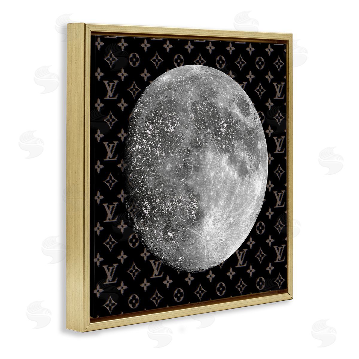 Full Moon Patterned Sky Glam Gold Floating Frame Canvas Wall Art, Home Decor by Ziwei Li