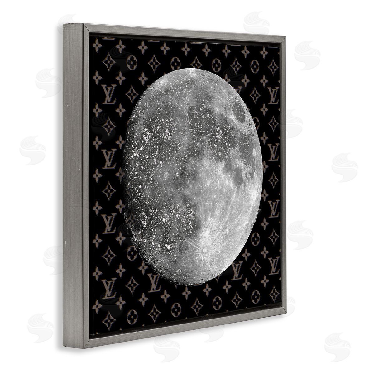 Full Moon Patterned Sky Glam Grey Floating Frame Canvas Wall Art, Home Decor by Ziwei Li