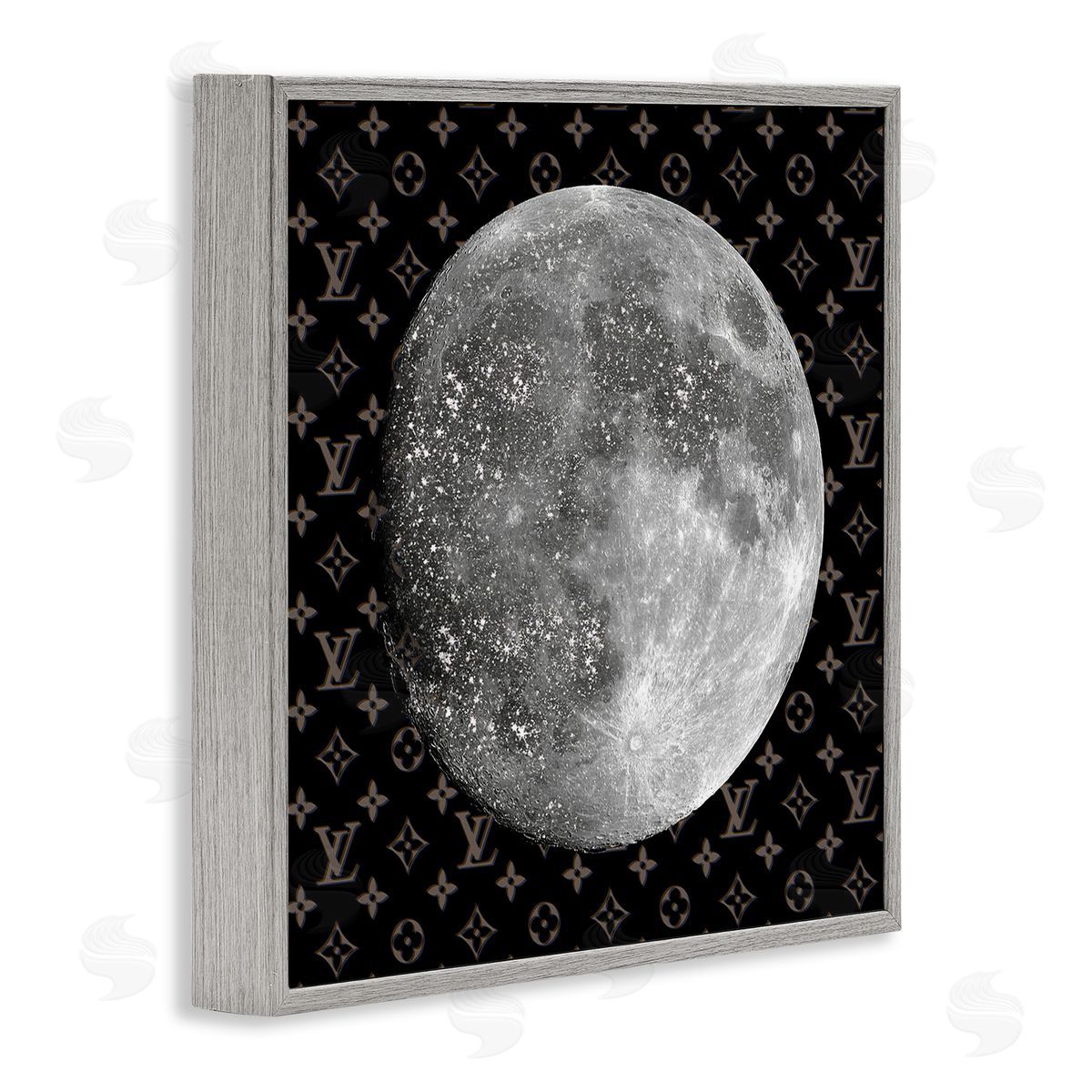 Full Moon Patterned Sky Glam Grey Frame Print Wall Art, Home Decor by Ziwei Li