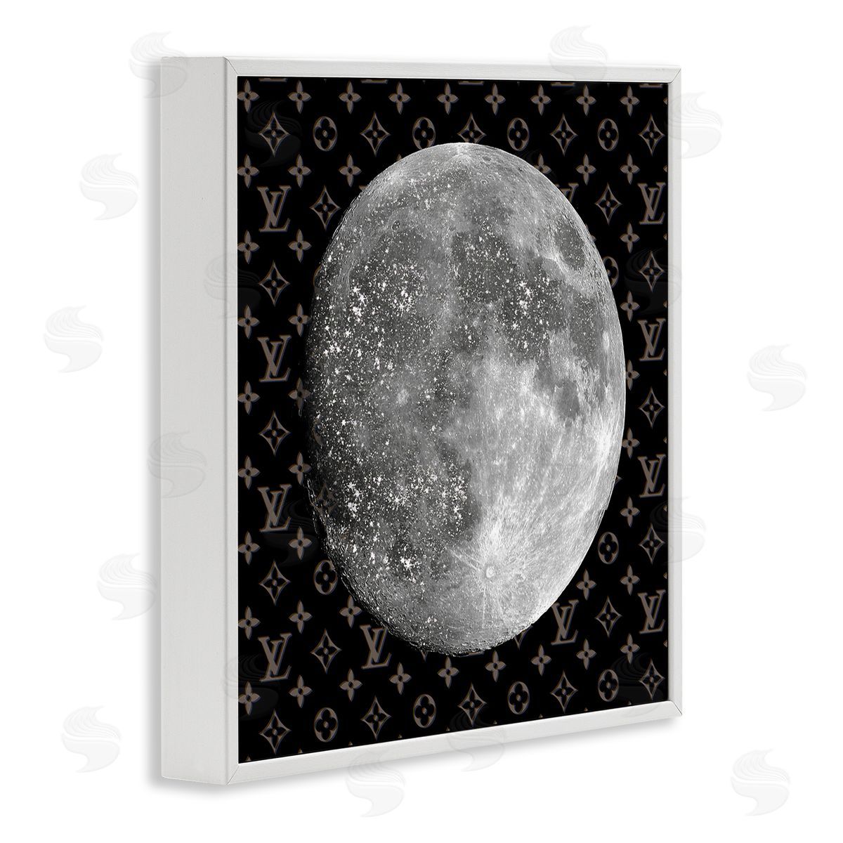Full Moon Patterned Sky Glam White Frame Print Wall Art, Home Decor by Ziwei Li