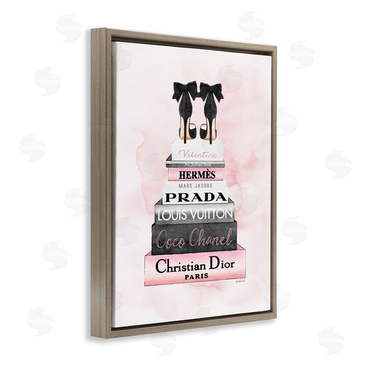 Black Heels on Bookstack Brown Floating Frame Canvas Wall Art, Home Decor by Amanda Greenwood