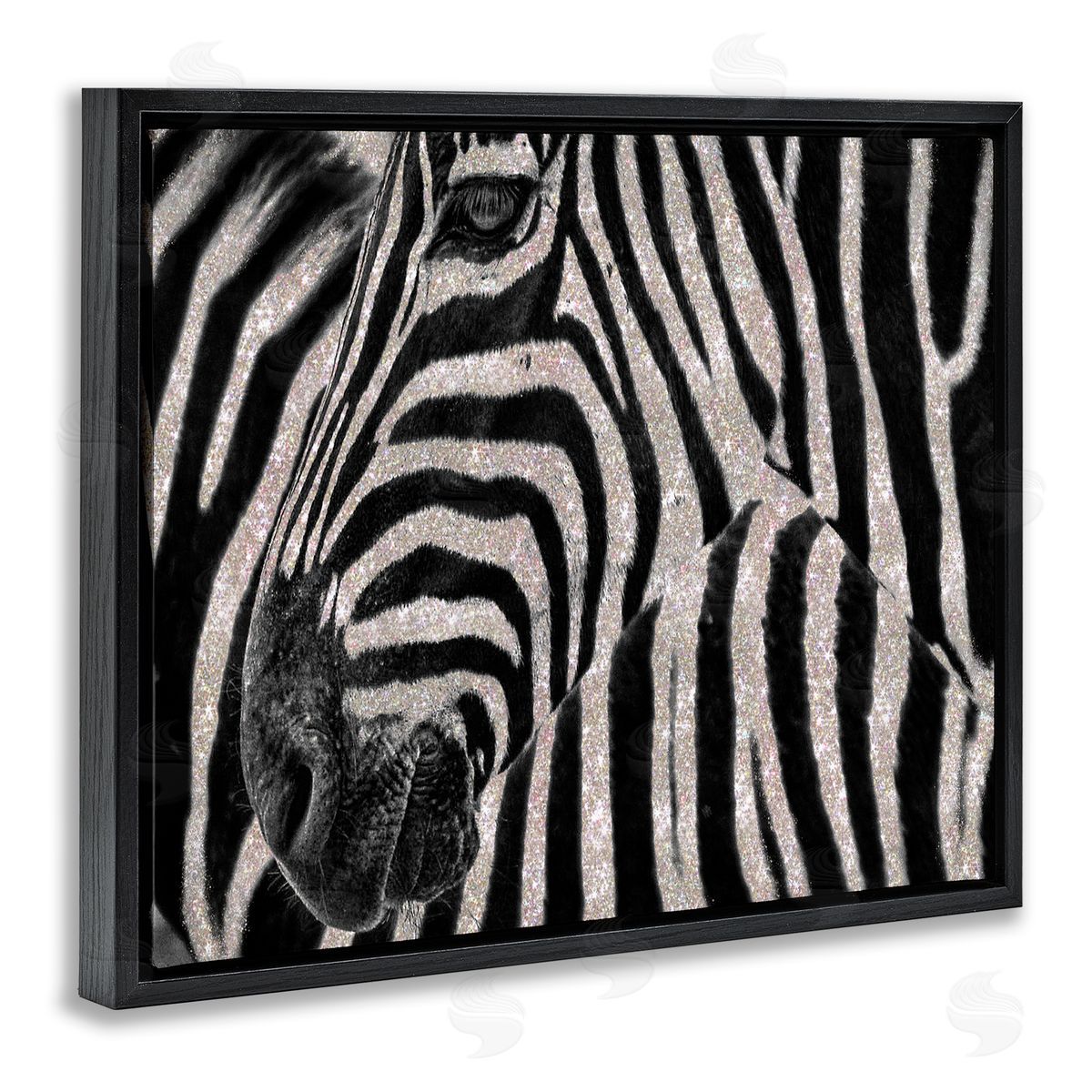 Glitter Zebra Glam Fashion Black Floating Frame Canvas Wall Art, Home Decor by Ziwei Li