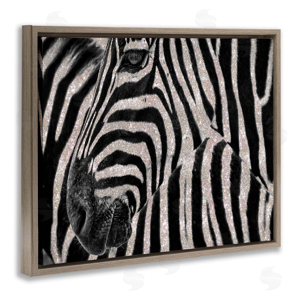 Glitter Zebra Glam Fashion Brown Floating Frame Canvas Wall Art, Home Decor by Ziwei Li