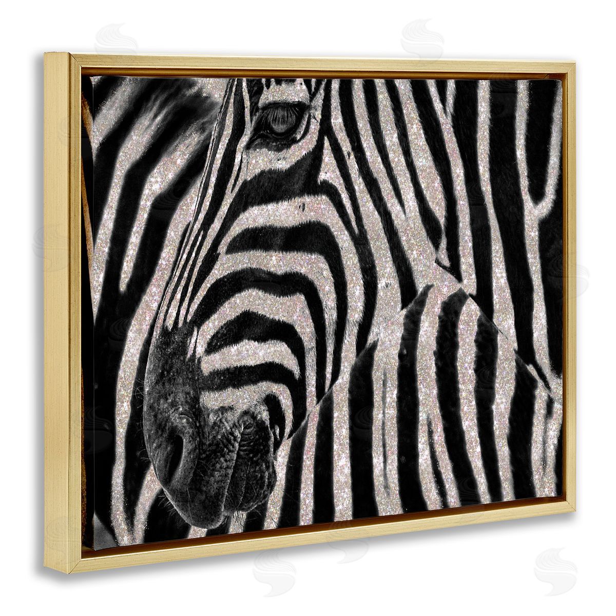 Glitter Zebra Glam Fashion Gold Floating Frame Canvas Wall Art, Home Decor by Ziwei Li