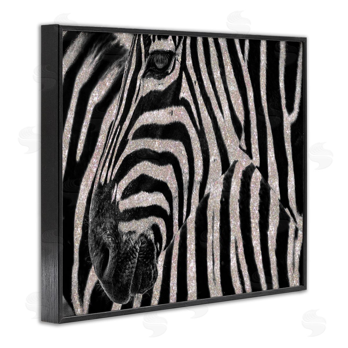 Glitter Zebra Glam Fashion Black Frame Print Wall Art, Home Decor by Ziwei Li