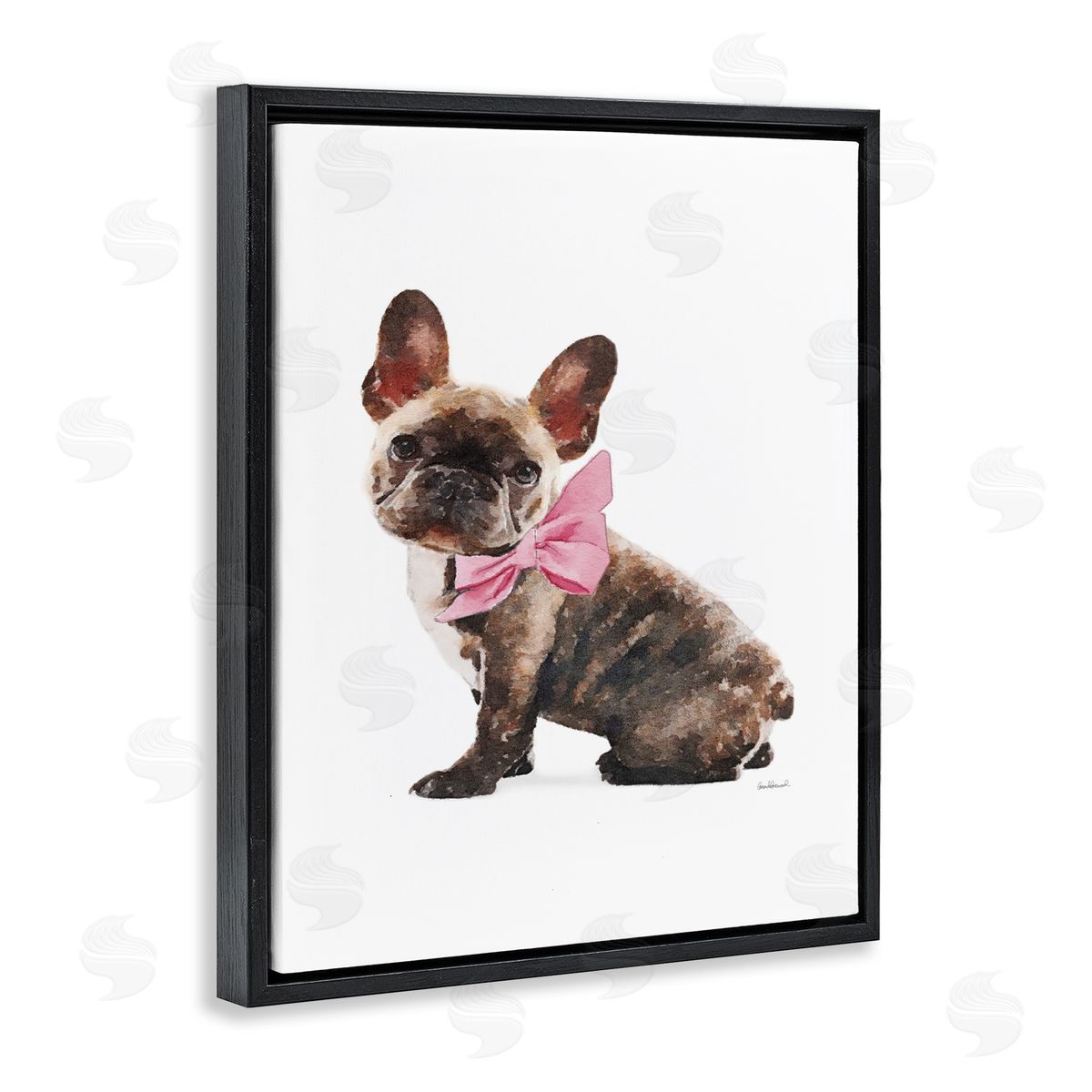 Puppy Pink Bow Cute Pet Dog Black Floating Frame Canvas Wall Art, Home Decor by Amanda Greenwood
