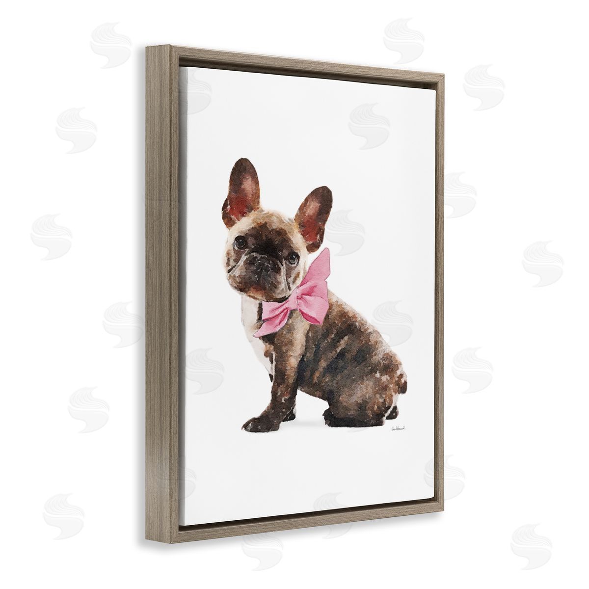 Puppy Pink Bow Cute Pet Dog Brown Floating Frame Canvas Wall Art, Home Decor by Amanda Greenwood