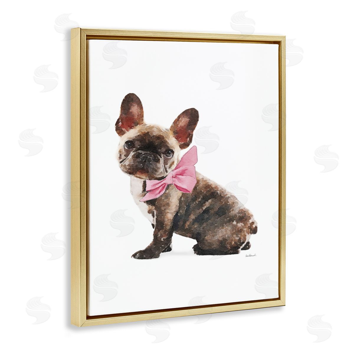 Puppy Pink Bow Cute Pet Dog Gold Floating Frame Canvas Wall Art, Home Decor by Amanda Greenwood