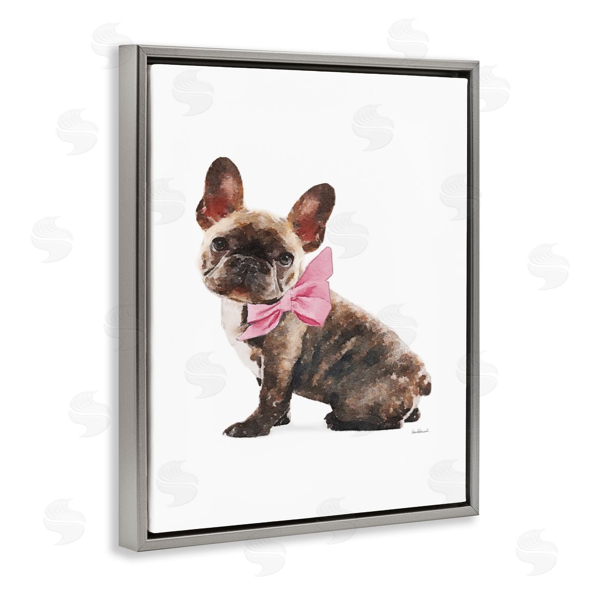 Puppy Pink Bow Cute Pet Dog Grey Floating Frame Canvas Wall Art, Home Decor by Amanda Greenwood