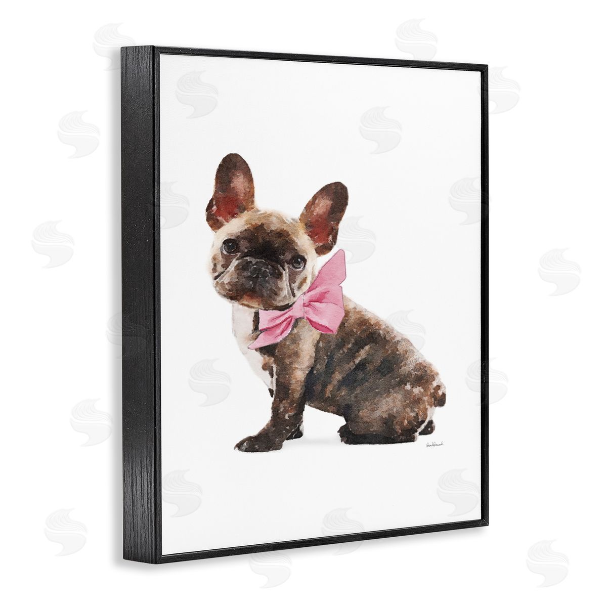 Puppy Pink Bow Cute Pet Dog Black Frame Print Wall Art, Home Decor by Amanda Greenwood
