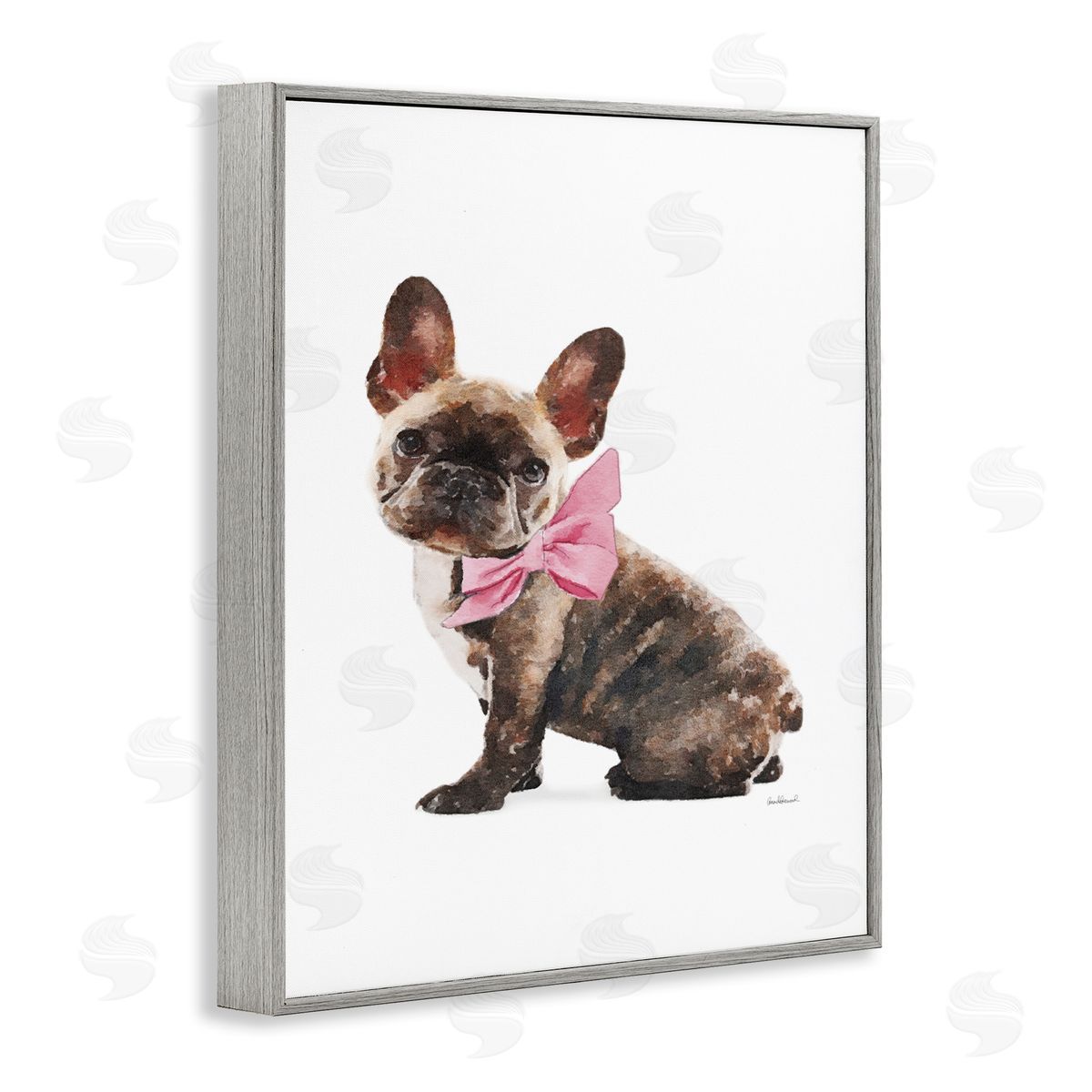 Puppy Pink Bow Cute Pet Dog Grey Frame Print Wall Art, Home Decor by Amanda Greenwood