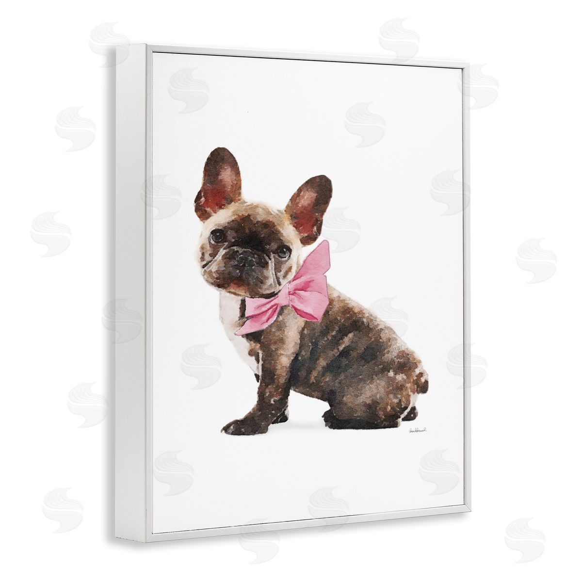 Puppy Pink Bow Cute Pet Dog White Frame Print Wall Art, Home Decor by Amanda Greenwood