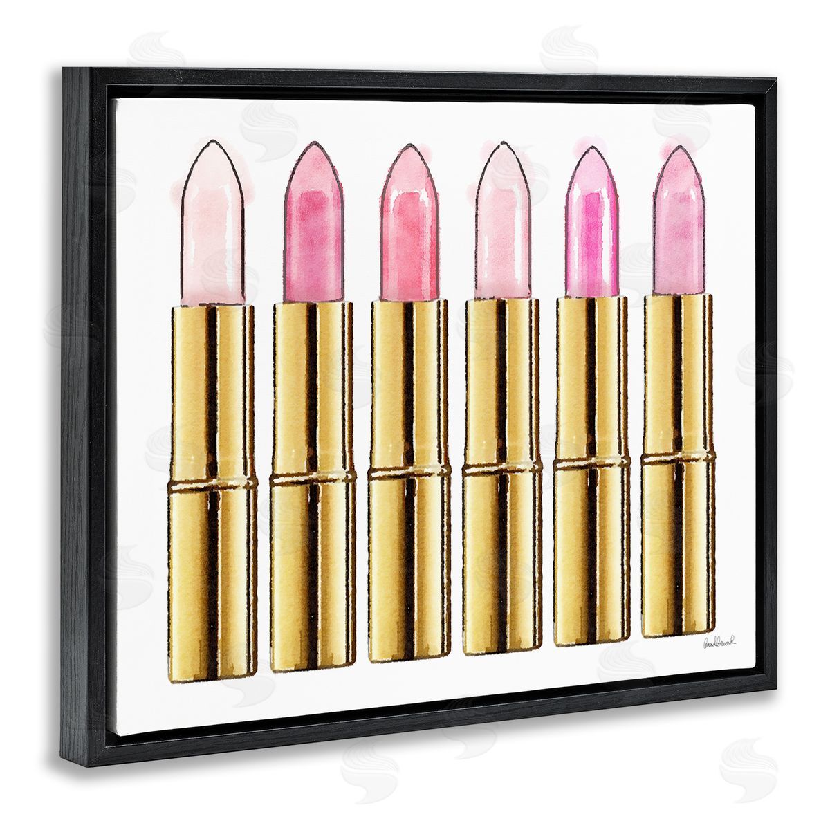 Pink Gold Lipstick Glam Fashion Black Floating Frame Canvas Wall Art, Home Decor by Amanda Greenwood