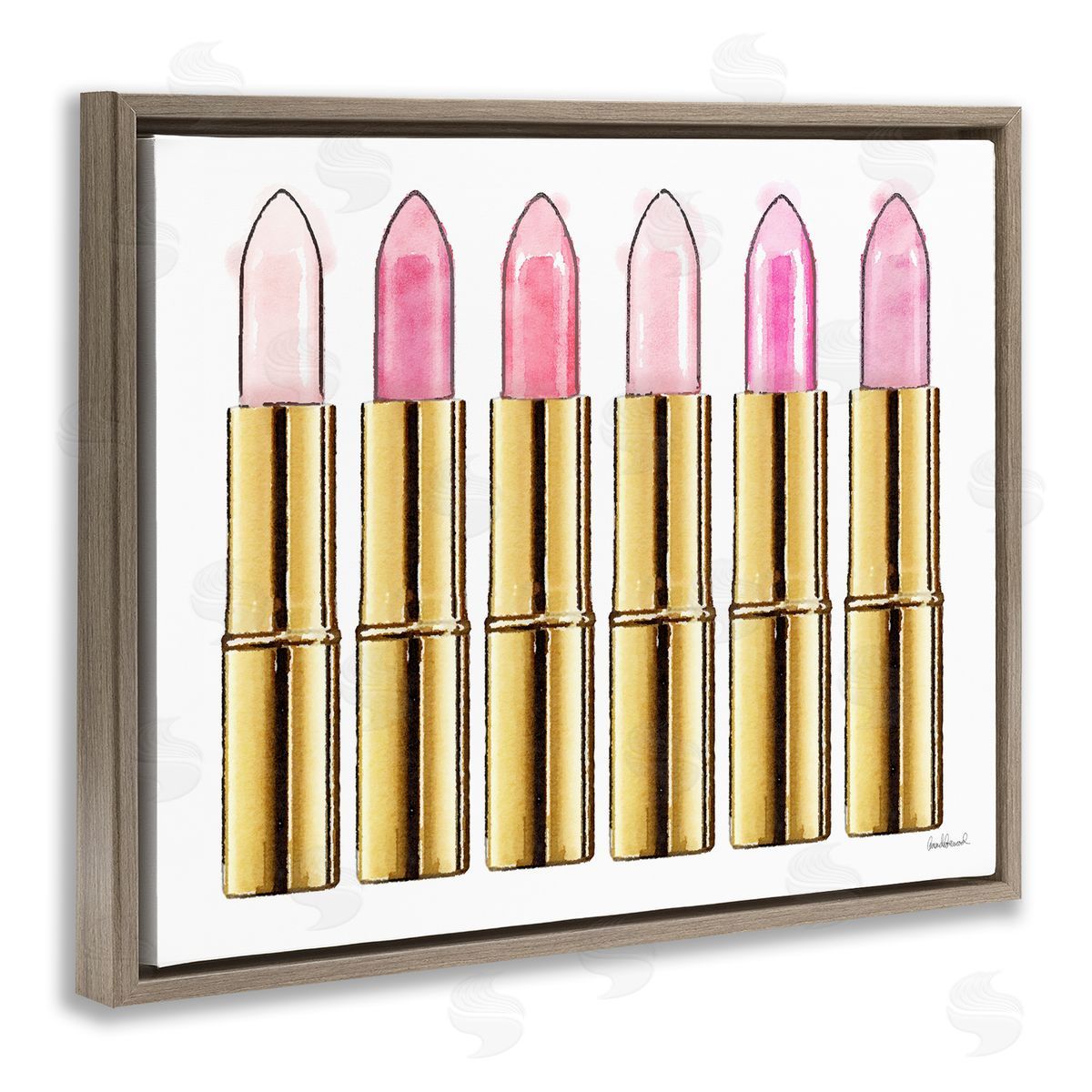 Pink Gold Lipstick Glam Fashion Brown Floating Frame Canvas Wall Art, Home Decor by Amanda Greenwood