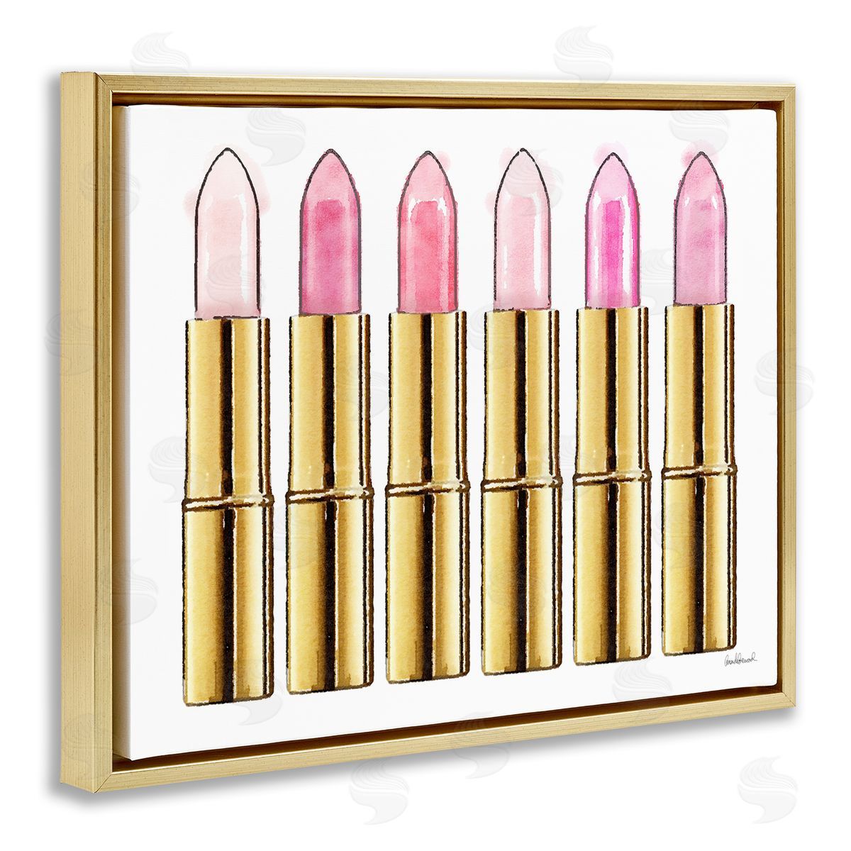 Pink Gold Lipstick Glam Fashion Gold Floating Frame Canvas Wall Art, Home Decor by Amanda Greenwood