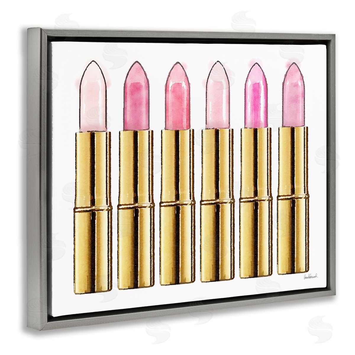 Pink Gold Lipstick Glam Fashion Grey Floating Frame Canvas Wall Art, Home Decor by Amanda Greenwood