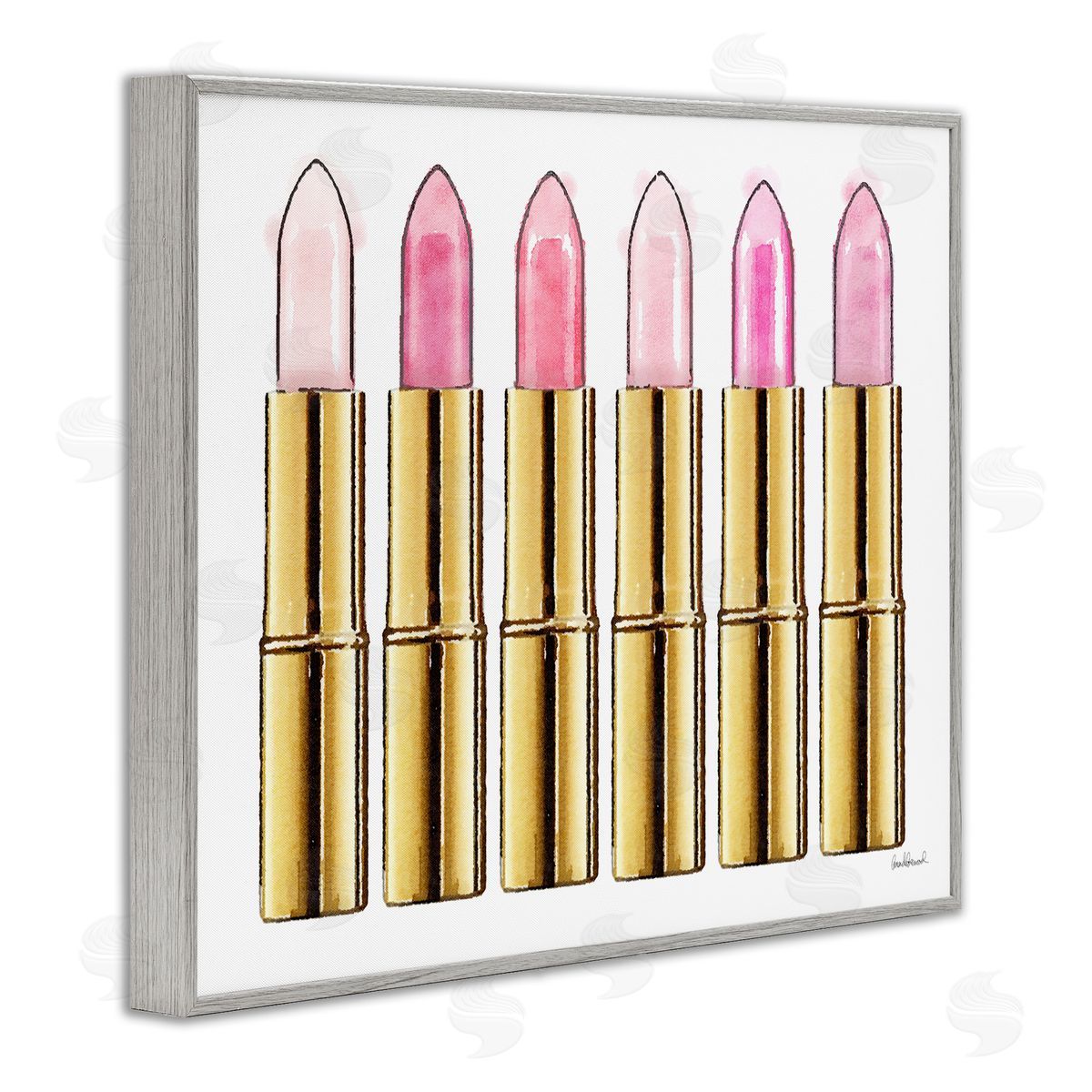 Pink Gold Lipstick Glam Fashion Grey Frame Print Wall Art, Home Decor by Amanda Greenwood