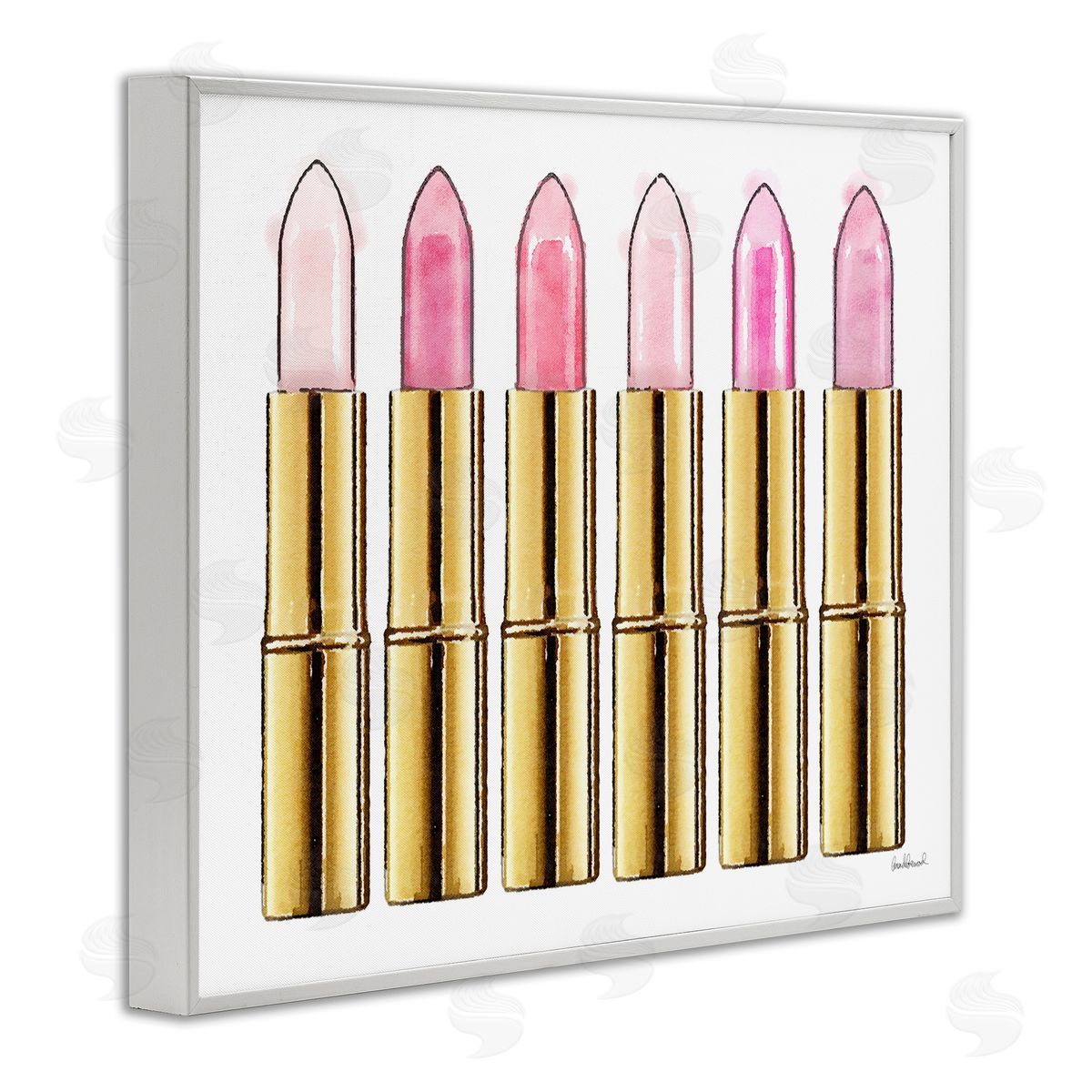 Pink Gold Lipstick Glam Fashion White Frame Print Wall Art, Home Decor by Amanda Greenwood