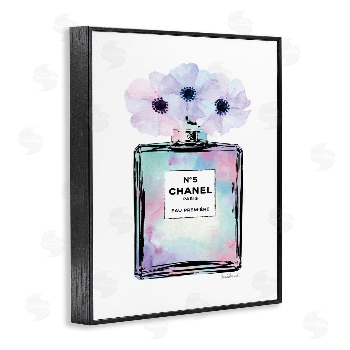 Purple Flower Glam Perfume Black Frame Print Wall Art, Home Decor by Amanda Greenwood