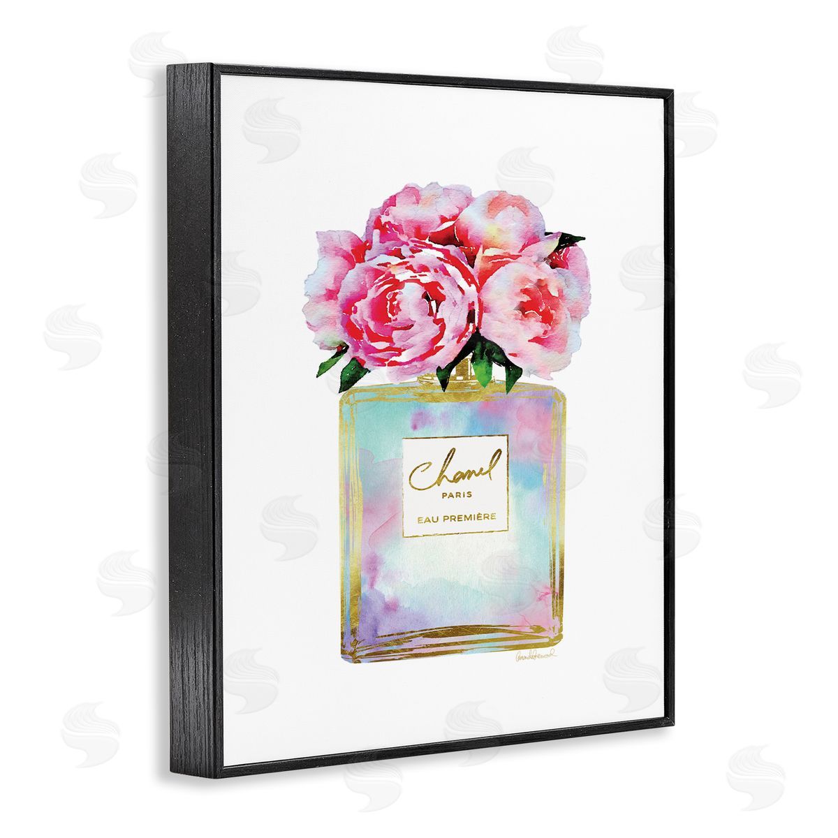 Pink Gold Flower Perfume Fashion Black Frame Print Wall Art, Home Decor by Amanda Greenwood
