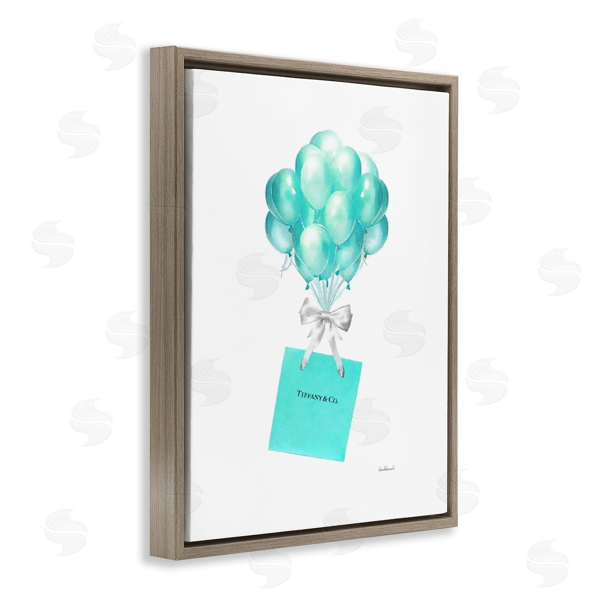 Blue Balloons & Gift Bag Glam Brown Floating Frame Canvas Wall Art, Home Decor by Amanda Greenwood
