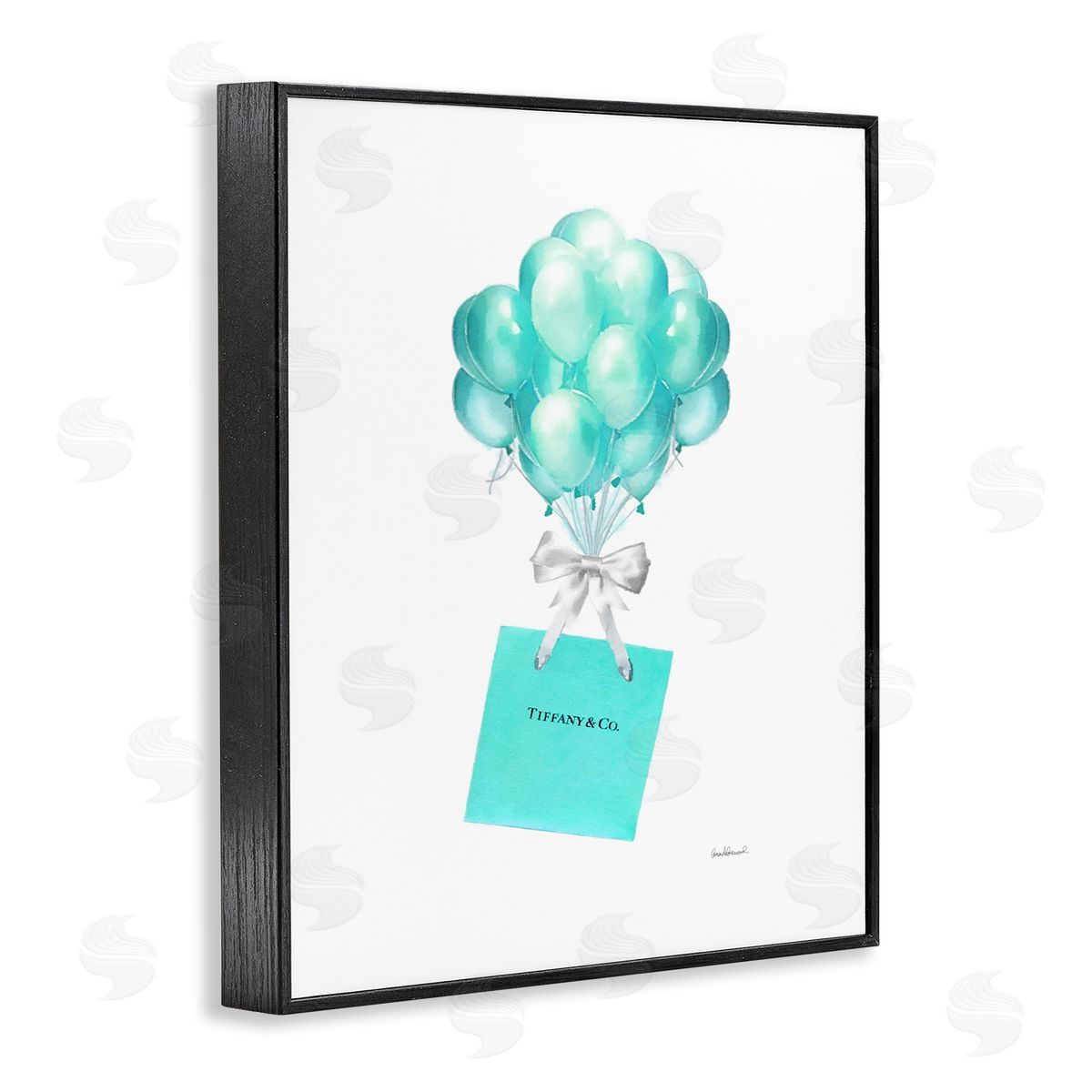 Blue Balloons & Gift Bag Glam Black Frame Print Wall Art, Home Decor by Amanda Greenwood