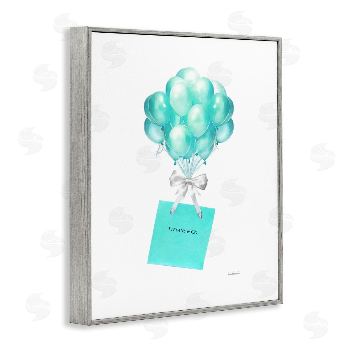 Blue Balloons & Gift Bag Glam Grey Frame Print Wall Art, Home Decor by Amanda Greenwood