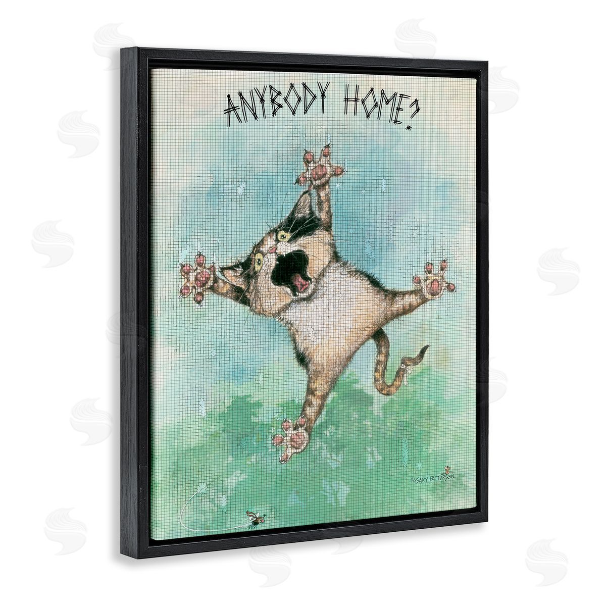 Anybody Home Funny Cat Black Floating Frame Canvas Wall Art, Home Decor by Gary Patterson
