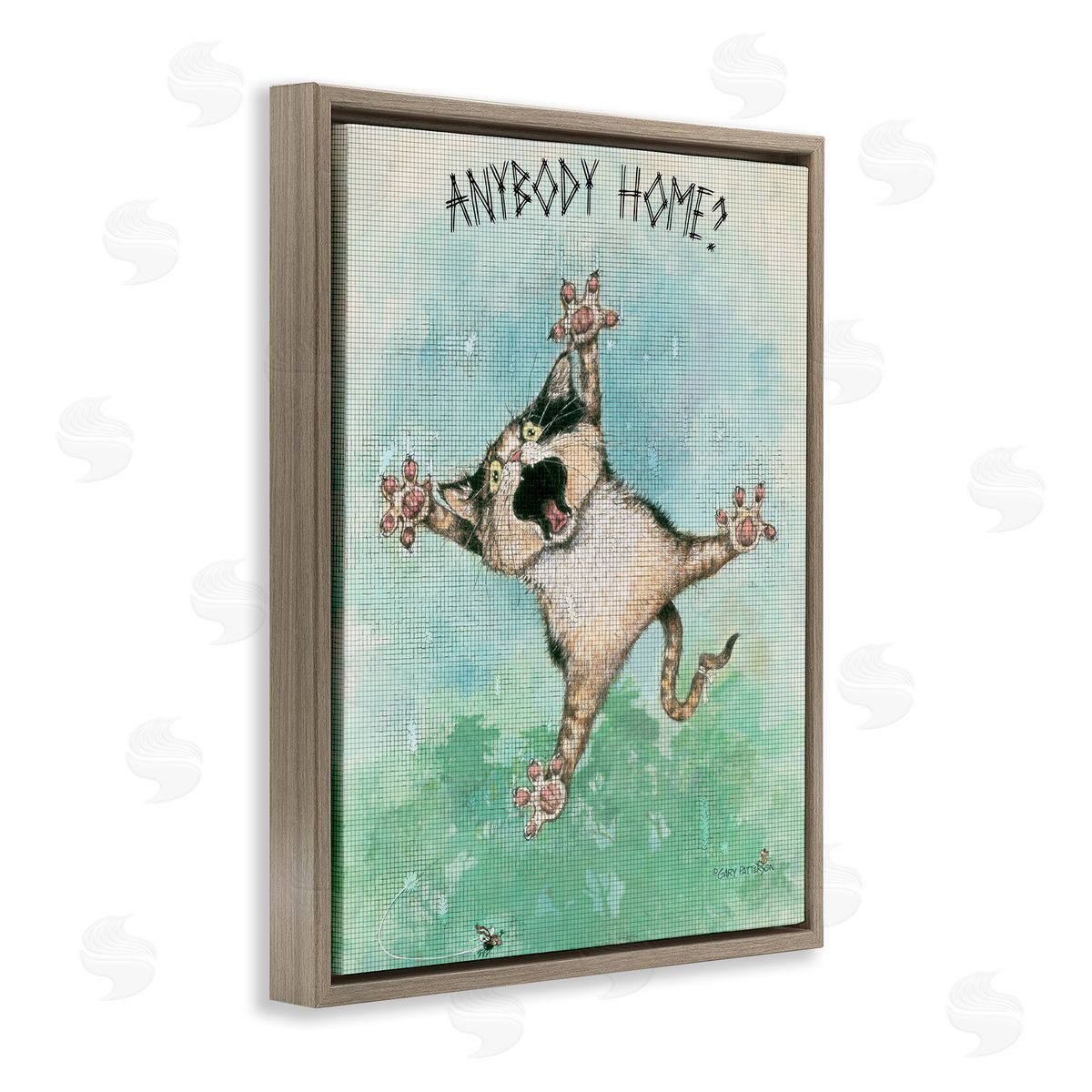 Anybody Home Funny Cat Brown Floating Frame Canvas Wall Art, Home Decor by Gary Patterson