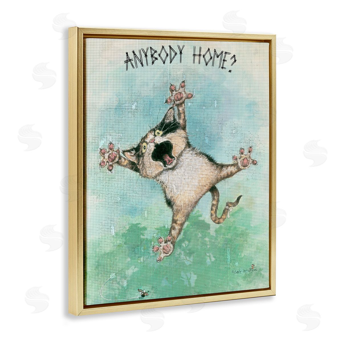 Anybody Home Funny Cat Gold Floating Frame Canvas Wall Art, Home Decor by Gary Patterson