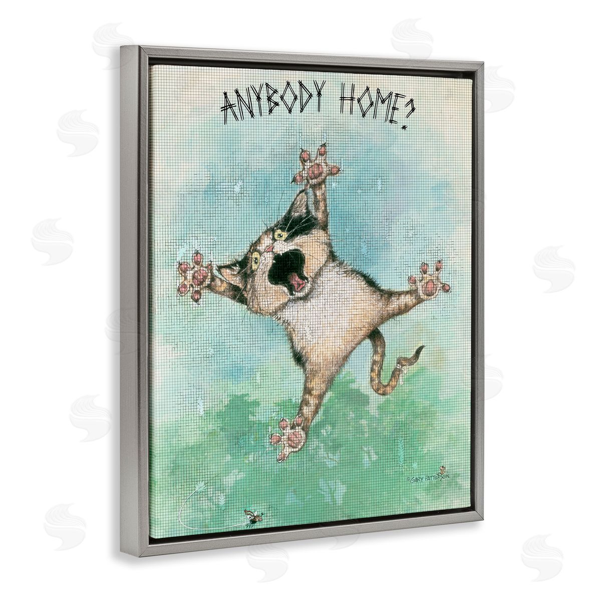Anybody Home Funny Cat Grey Floating Frame Canvas Wall Art, Home Decor by Gary Patterson