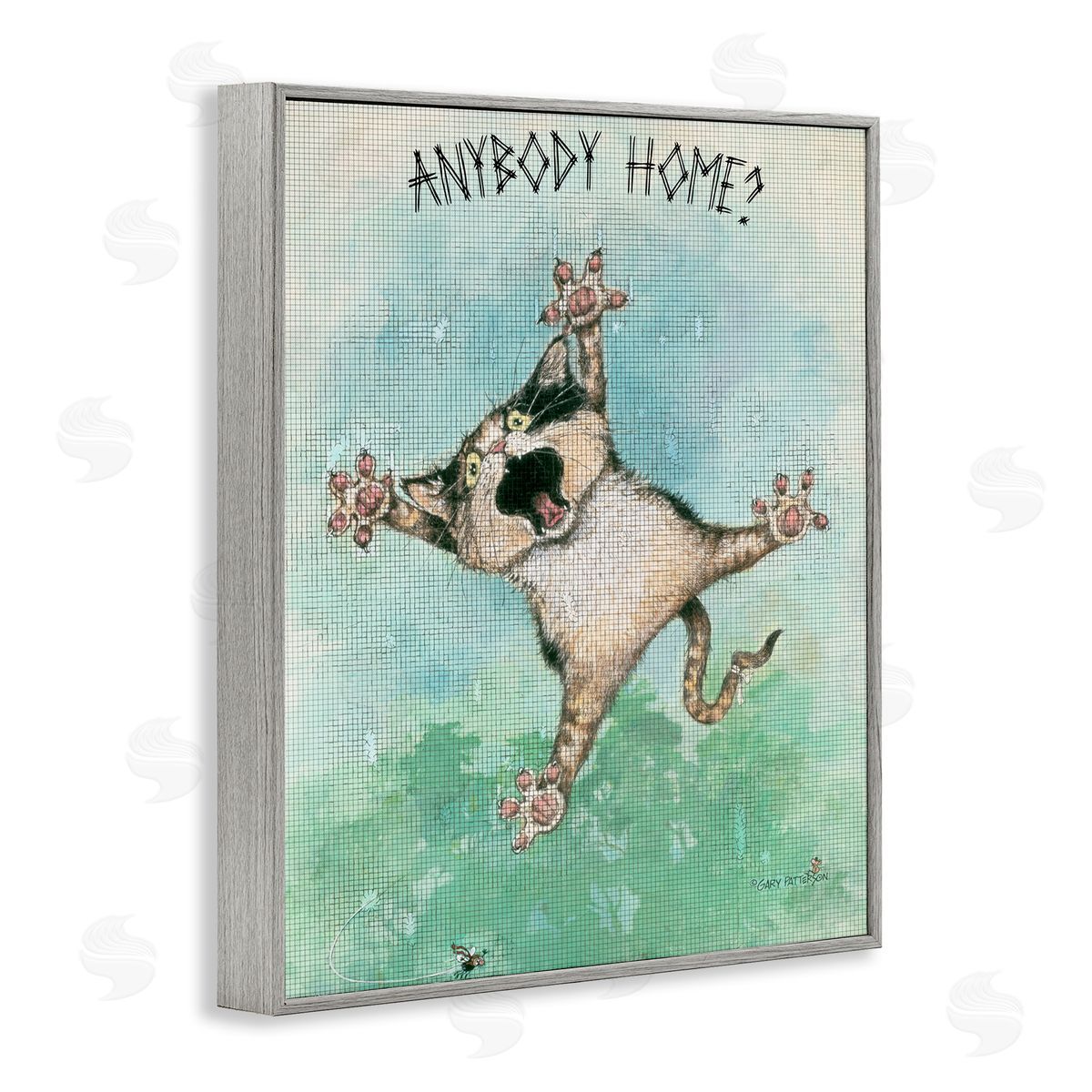 Anybody Home Funny Cat Grey Frame Print Wall Art, Home Decor by Gary Patterson