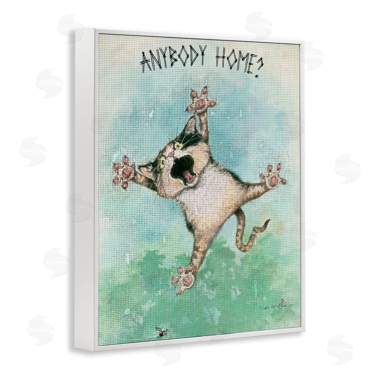 Anybody Home Funny Cat White Frame Print Wall Art, Home Decor by Gary Patterson