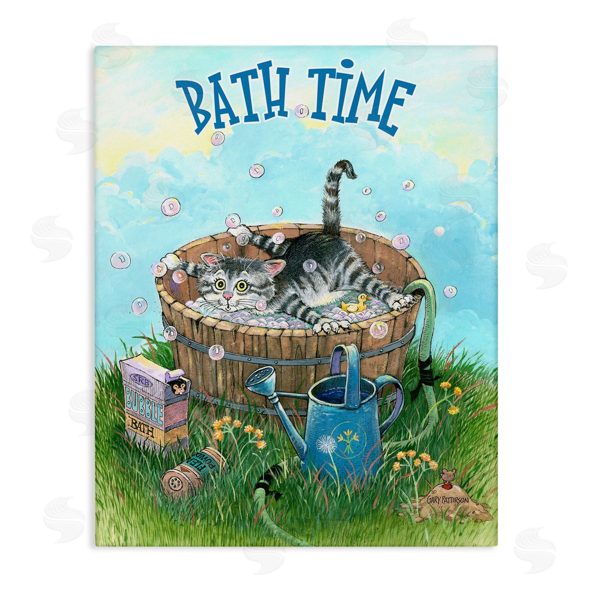 Bath Time Funny Cat Pet Canvas Wall Art, Home Decor by Gary Patterson