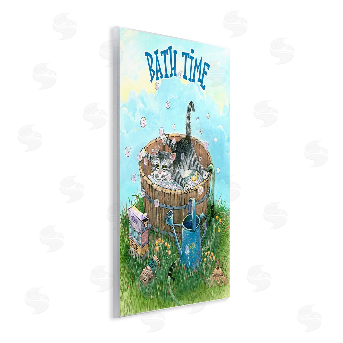 Bath Time Funny Cat Pet Wood Plaque Wall Art, Home Decor by Gary Patterson