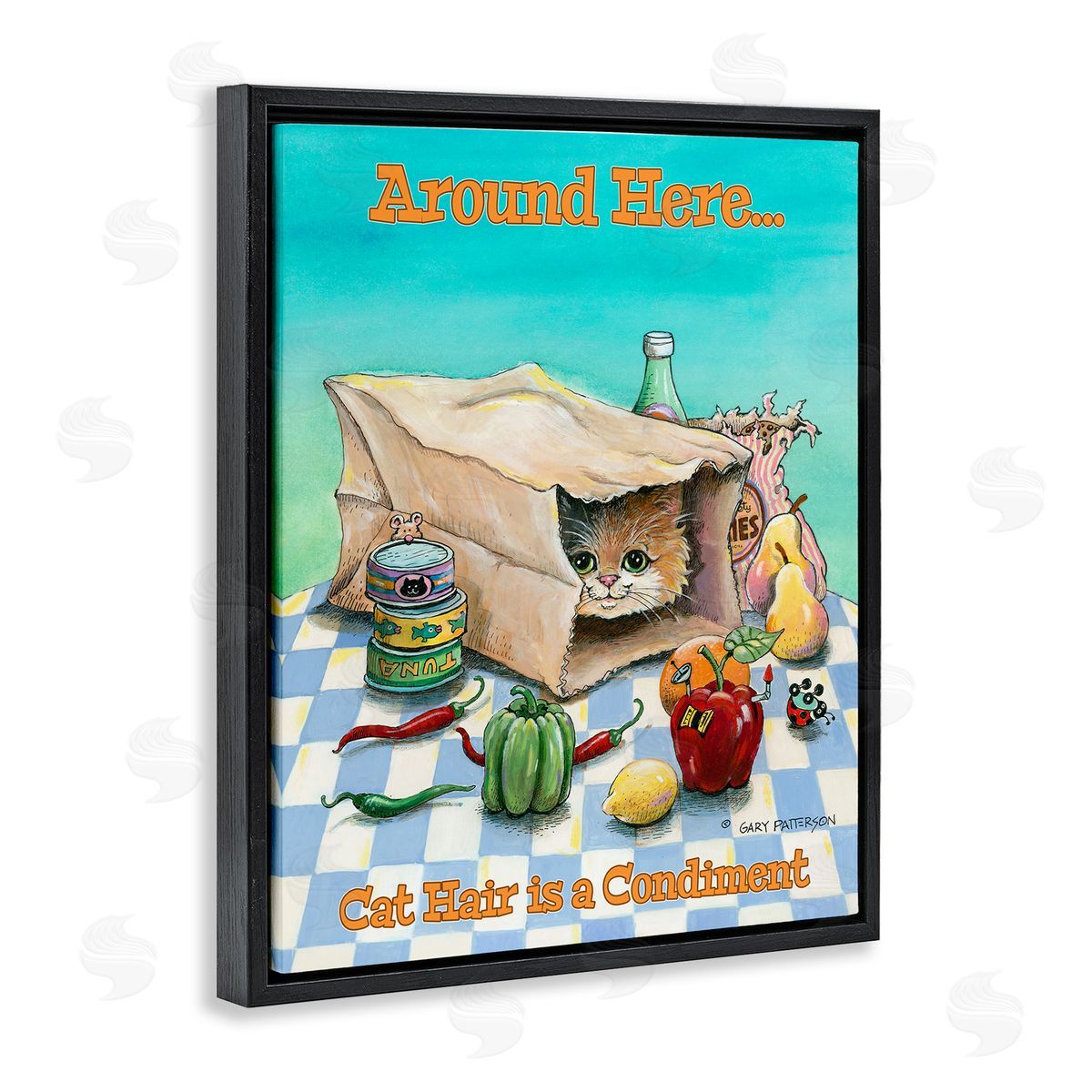 Cat Hair Is A Condiment Black Floating Frame Canvas Wall Art, Home Decor by Gary Patterson