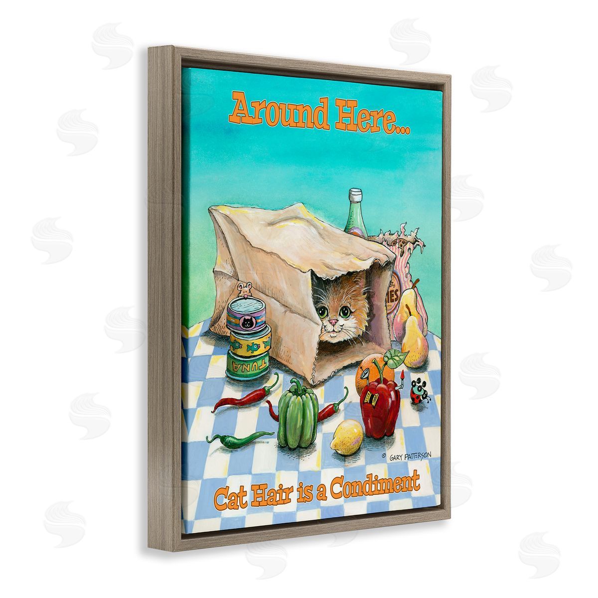 Cat Hair Is A Condiment Brown Floating Frame Canvas Wall Art, Home Decor by Gary Patterson