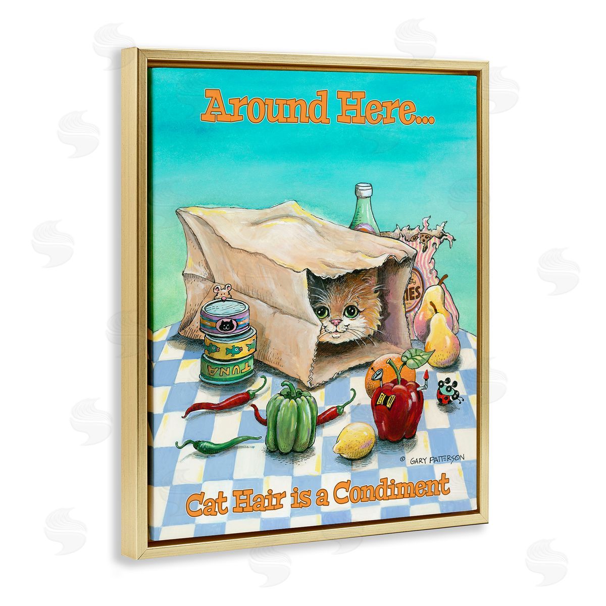Cat Hair Is A Condiment Gold Floating Frame Canvas Wall Art, Home Decor by Gary Patterson