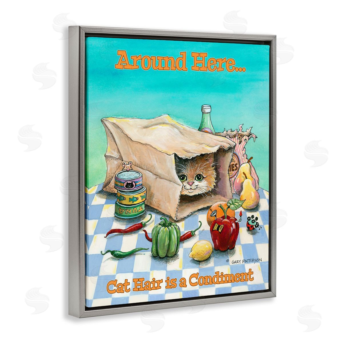 Cat Hair Is A Condiment Grey Floating Frame Canvas Wall Art, Home Decor by Gary Patterson
