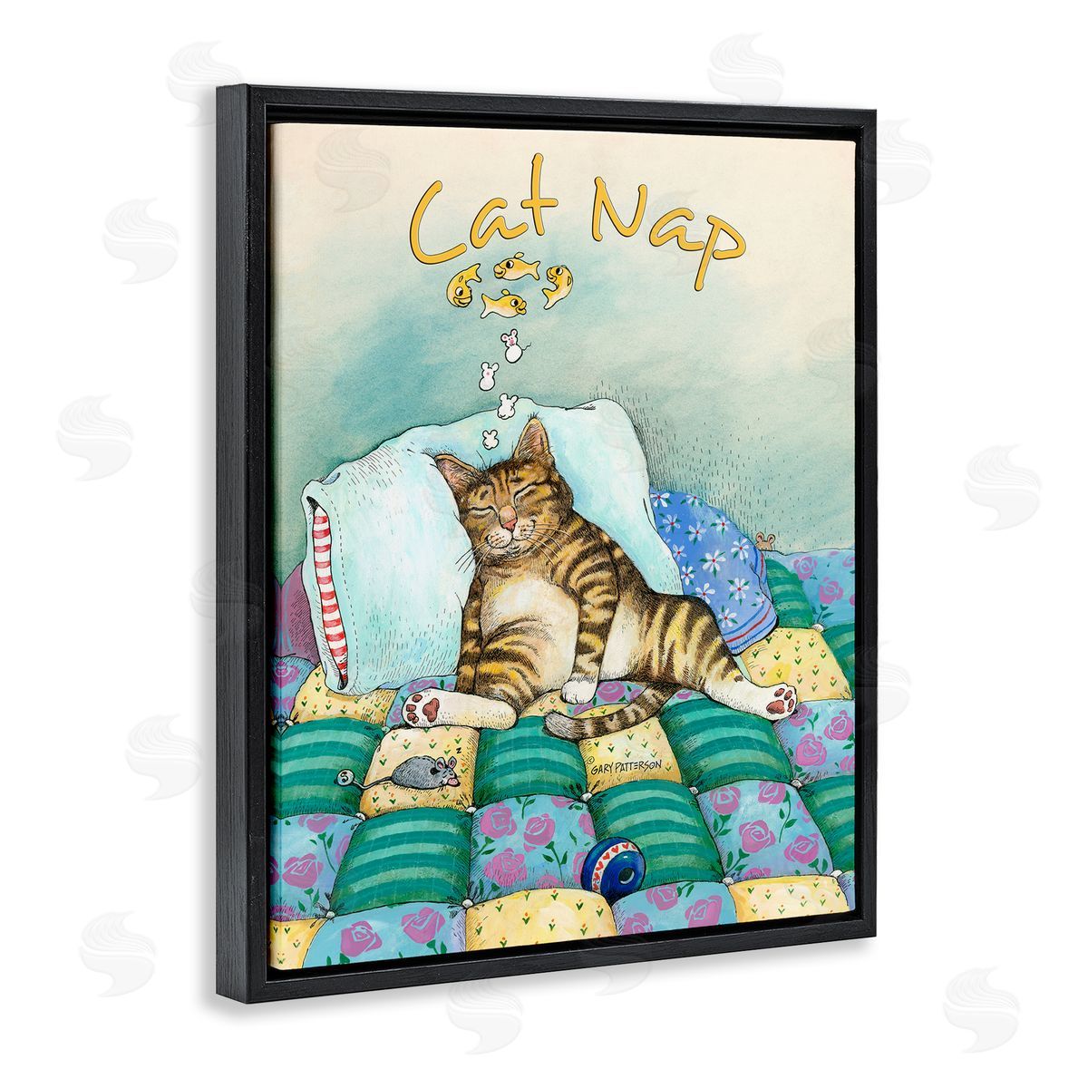 Cat Nap Funny Cat Pet Black Floating Frame Canvas Wall Art, Home Decor by Gary Patterson