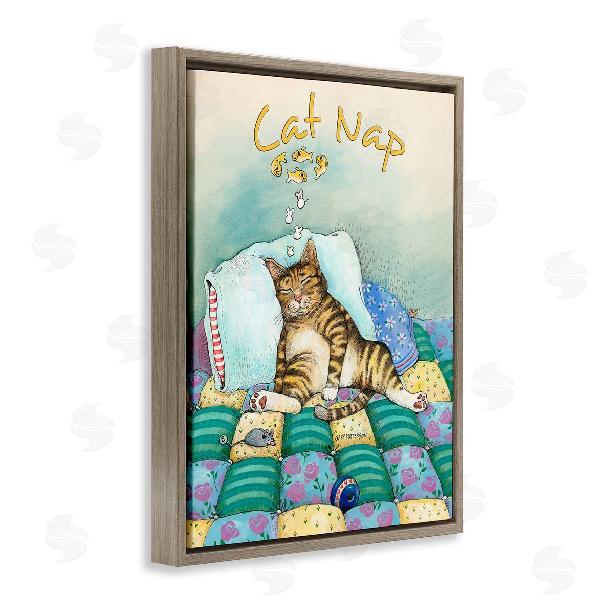 Cat Nap Funny Cat Pet Brown Floating Frame Canvas Wall Art, Home Decor by Gary Patterson